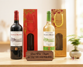 Quà tặng túi giấy ép kim 1 chai vang France Maison
