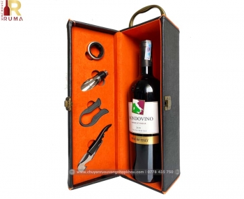 Quà tặng tết hộp da 1 chai rượu vang Ý Mondovino Rosso