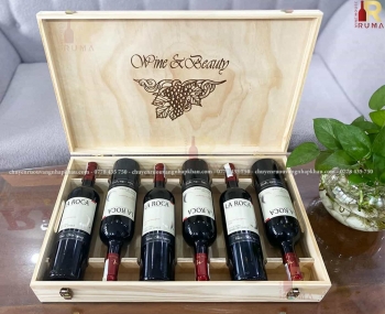 Quà tặng hộp gỗ 6 chai rượu vang Chile La Roca