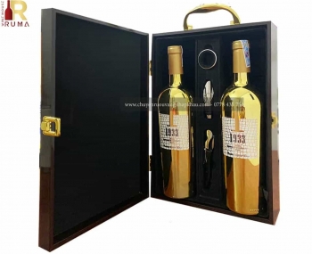 Set quà tặng tết hộp sơn mài 2 chai rượu vang Ý 1933 Topaz