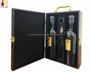 Set quà tặng tết hộp sơn mài 2 chai rượu vang Ý Piero Bonnci