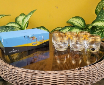 Bộ ly uống whisky mạ vàng họa tiết hoa mai IDeal 230ml