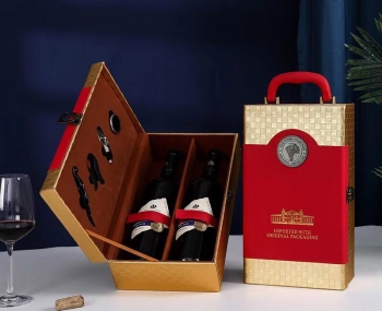 Hộp da đựng 2 chai rượu vang vàng đỏ