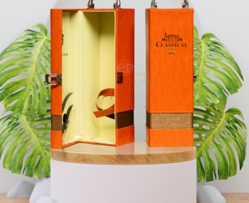 Hộp da đựng 1 chai rượu vang cam