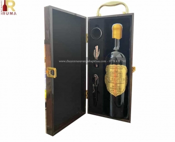 Set quà tặng tết hộp sơn mài 1 chai rượu vang Pháp Quentin