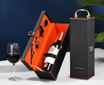 Hộp da đựng 1 chai rượu vang viền cam