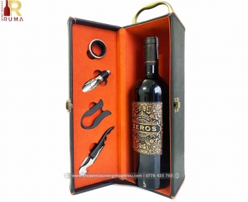 Bộ quà tặng tết hộp da 1 chai rượu vang Ý Zeros