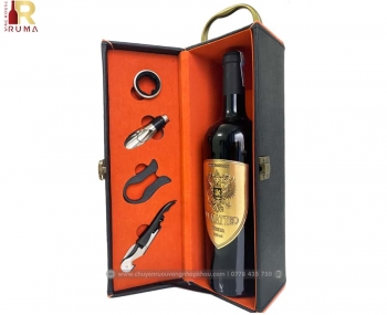 Bộ quà tặng tết hộp da 1 chai rượu vang Ý Di Matteo