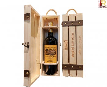 Set quà tặng hộp gỗ 1 chai vang Pháp Chales Gary