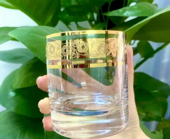 Bộ ly uống whisky mạ vàng họa tiết hoa mai Crystalite 300ml