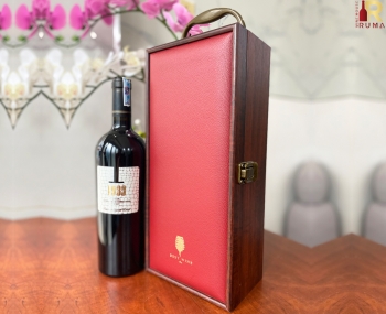 Bộ quà tặng tết hộp gỗ mặt da 1 chai rượu vang Ý 1933 Rosso