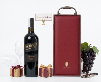 Bộ quà tặng tết hộp gỗ mặt da 1 chai rượu vang Chile La Roca Reserva