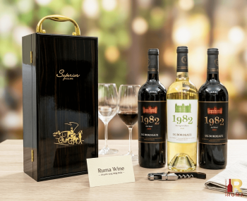 Set quà tặng tết hộp sơn mài 1 chai vang Pháp 1982