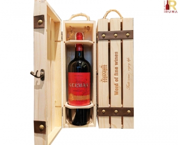 Set quà tặng hộp gỗ 1 chai vang Pháp German nhãn đỏ