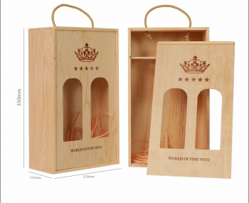 Hộp gỗ đựng 2 chai rượu vang nắp trượt