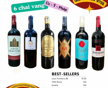 Combo 6 chai rượu vang Úc - Ý - Pháp