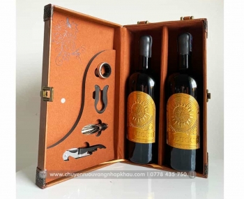 Set quà tặng hộp da 2 chai rượu vang Ý Tolucci 17 kèm bộ phụ kiện