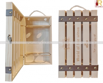 Hộp gỗ thanh nan đựng 2 chai rượu vang