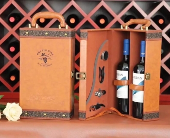 Hộp da đựng rượu vang đôi kèm bộ phụ kiện