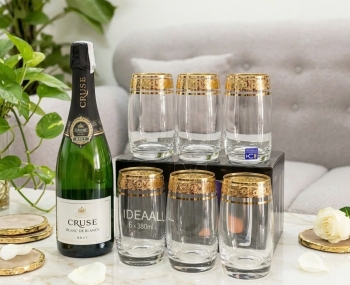 Bộ ly uống nước mạ vàng họa tiết hoa mai IDeal 380ml