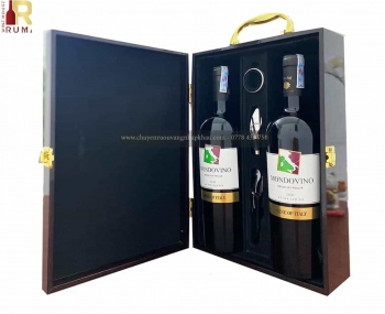 Set quà tặng tết hộp sơn mài 2 chai rượu vang Ý Mondovino Rosso
