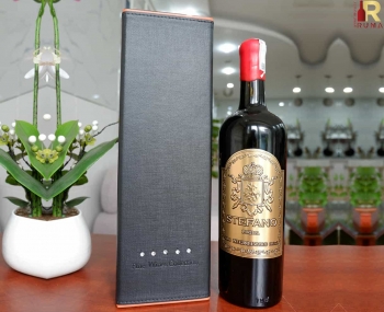 Bộ quà tặng tết hộp da 1 chai rượu vang Ý Stefano