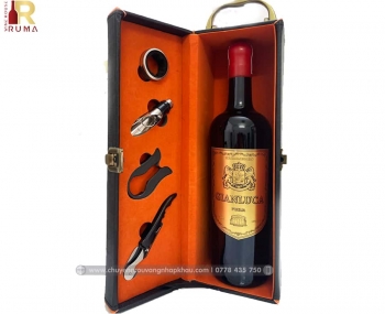 Bộ quà tặng tết hộp da 1 chai vang Ý Gianluca