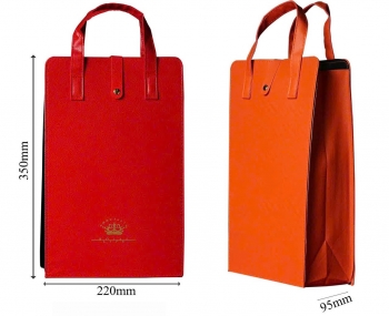 Túi da đựng 2 chai rượu vang mềm, có tay xách chắc chắn