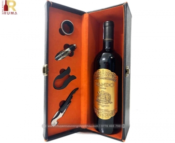 Bộ quà tặng tết hộp da 1 chai vang Chile Nando