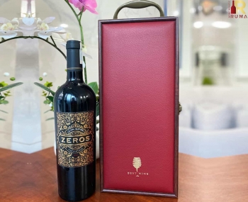 Bộ quà tặng tết hộp gỗ mặt da 1 chai rượu vang Ý Zeros