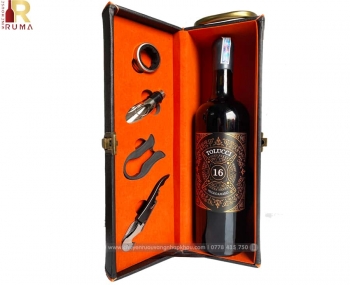 Bộ quà tặng tết hộp da 1 chai rượu vang Ý Tolucci 16