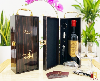 Set quà tặng tết hộp sơn mài 1 chai rượu vang Ý Gianluca