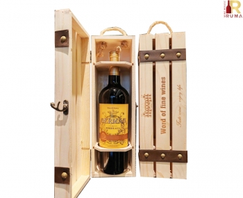 Set quà tặng hộp gỗ 1 chai vang Pháp German nhãn vàng