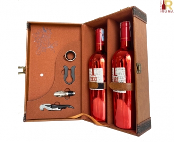 Set quà tặng hộp da 2 chai rượu vang Ý 1933 Ruby kèm bộ phụ kiện
