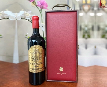 Bộ quà tặng tết hộp gỗ mặt da 1 chai rượu vang Ý Stefano