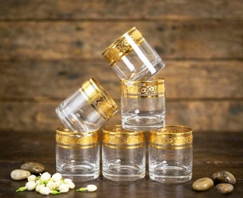 Bộ ly uống whisky mạ vàng họa tiết hoa mai Crystalite 300ml