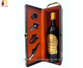 Set quà tặng tết hộp da 1 chai vang Pháp Amelie