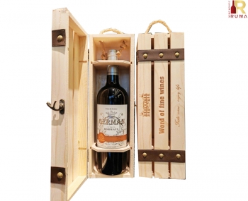 Set quà tặng hộp gỗ 1 chai vang Pháp German nhãn trắng