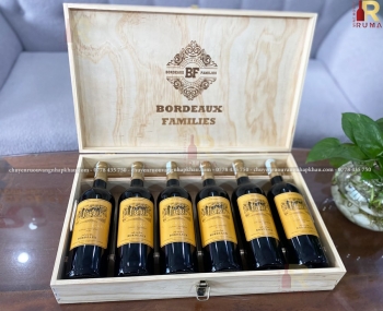 Quà tặng hộp gỗ 6 chai rượu vang Pháp Chales Gary nhãn vàng