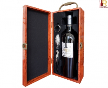 Set quà tặng tết hộp sơn mài nâu 1 chai rượu vang Ý 1933 Rosso