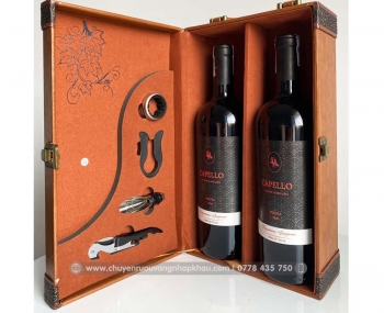 Set quà tặng hộp da 2 chai rượu vang Ý Capello kèm bộ phụ kiện
