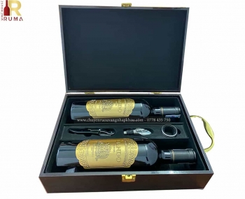 Set quà tặng tết hộp sơn mài 2 chai rượu vang Chile Nando