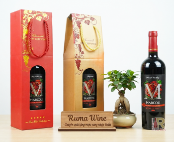 Quà tặng túi giấy ép kim 1 chai vang Ý Marcoli Rosso