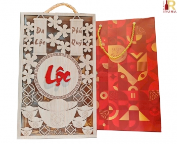 Hộp gỗ Lộc Phát đựng 2 chai rượu vang