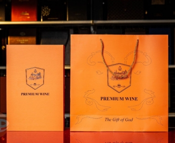 Hộp giấy đôi đựng 2 chai rượu vang màu cam Premium