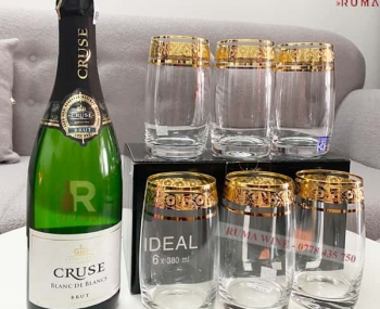 Bộ ly uống nước mạ vàng họa tiết hoa mai IDeal 380ml