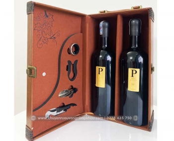 Set quà tặng hộp da 2 chai rượu vang Ý Piero Bonnci kèm bộ phụ kiện