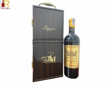 Set quà tặng tết hộp sơn mài 1 chai rượu vang Pháp Nicolas