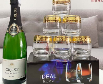 Bộ ly uống whisky mạ vàng họa tiết hoa mai IDeal 230ml