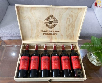 Quà tặng hộp gỗ 6 chai rượu vang Pháp Chales Gary nhãn đỏ